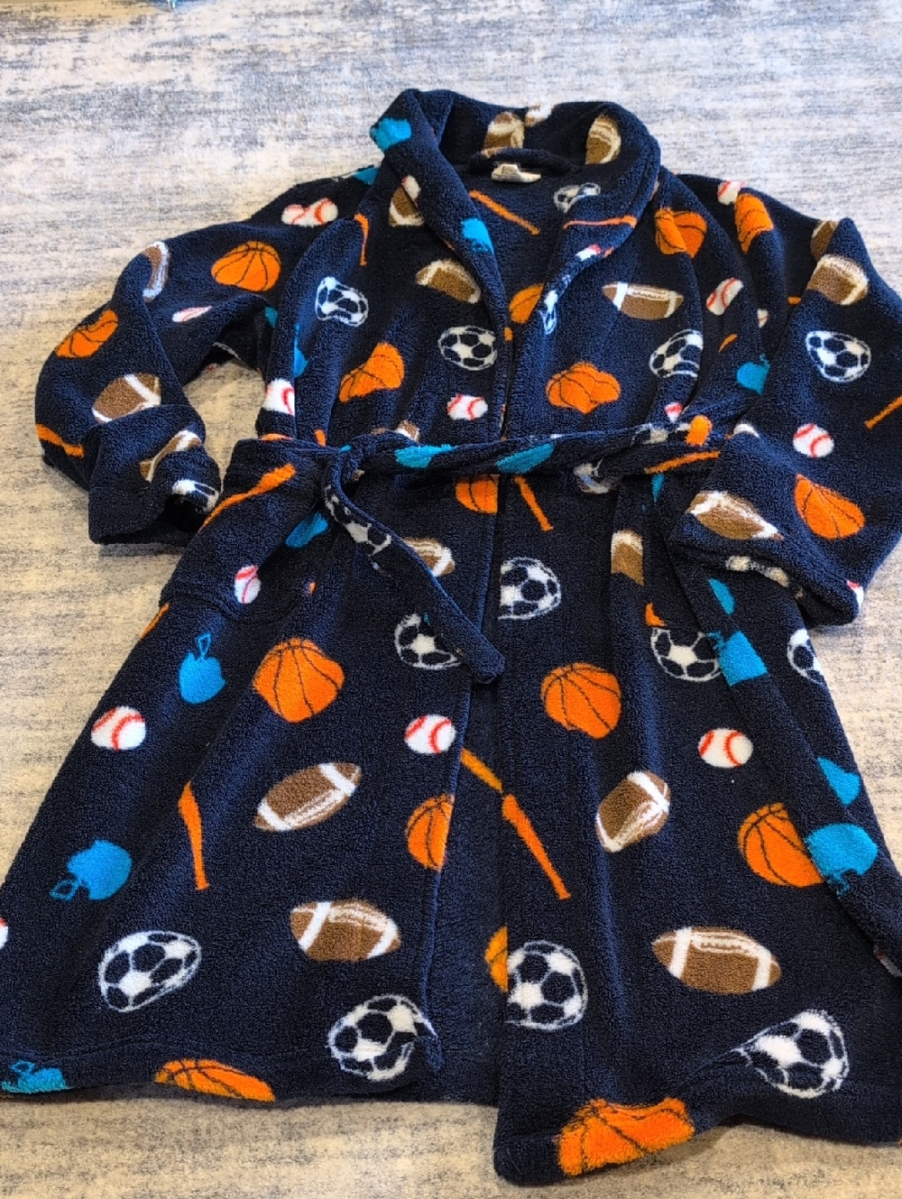 urban pipeline Navy Plush Fleece Robe with Orange and Tan Accents